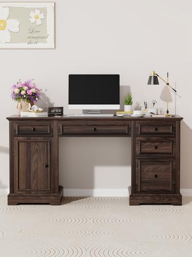 Vipbear 60" Farmhouse Executive Desk with Drawers and Cabinet, Embossed Texture Wood Home Office Desk, Rustic Computer Writing Desk, Workspace for Work Study Writing - Image 5