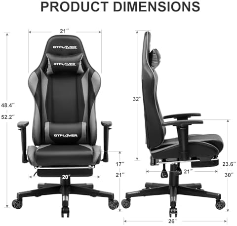 GTPLAYER Gaming Chair with Footrest, Ergonomic Computer Game Desk Chair, Reclining Gamer Chair Seat Height Adjustment, Swivel Rocker with Headrest and Lumbar (Gray) - Image 2