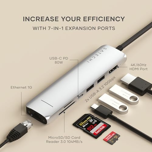 Satechi 7-in-1 USB-C Hub with Ethernet, 4K/60Hz HDMI, Silver - Image 2