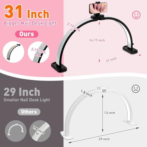 HITTI Super Large 31in Half Moon Light for Nail Desk, Crystal Diamond Black - Image 2