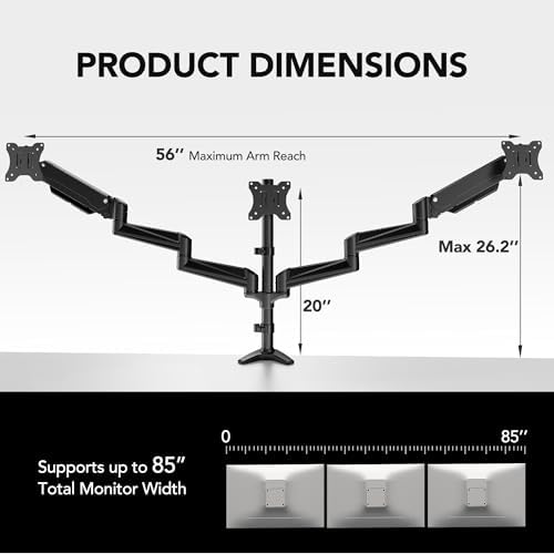 HUANUO Triple Monitor Mount for 17 to 32 inch Screens, Adjustment Gaming Triple Monitor Stand with Swivel, Tilt, Rotation, Clamp & Grommet Kit - Image 3