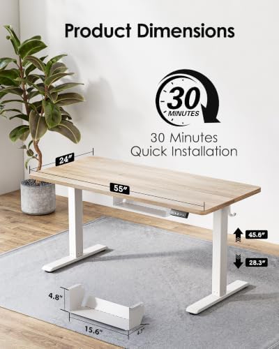 TIQLAB Electric Standing Desk with Cable Tray, 55'' x 24'', Maple - Image 4