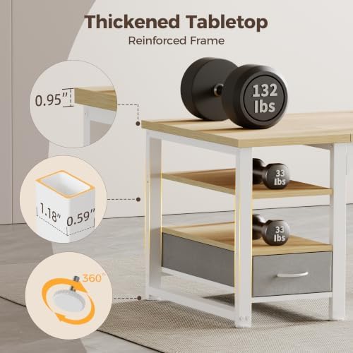 Mericonia 48 in Computer Desk with Drawer, 1" Thick Reversible Office Desk - Image 5