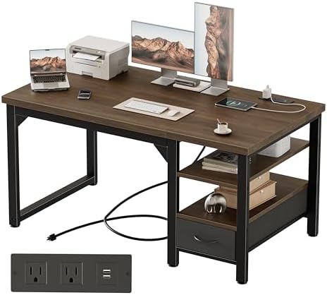 Mericonia 48" Computer Desk with Drawer, 1.2" Thick Reversible Office Desk by MERICONIA
