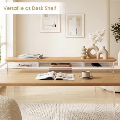 Fenge 42.5" Dual Monitor Stand with Clear Acrylic Legs, Dark Oak - Image 7