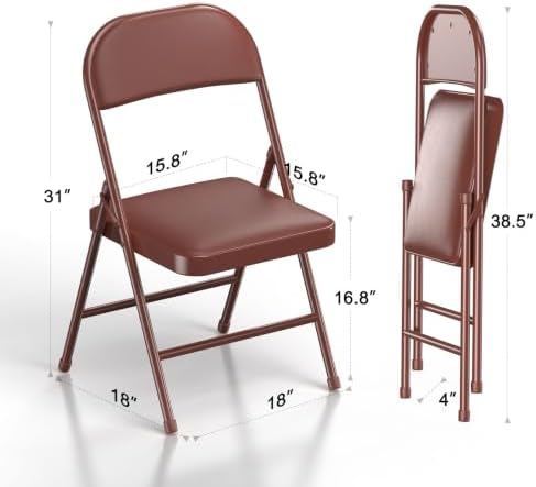 Nazhura Folding Chairs with Padded Vinyl Cushion Chairs with Comfortable Cushion and Durable Steel Frame for Home and Office, for Indoor and Outdoor Events (Brown, Vinyl, 12 Pack) - Image 3