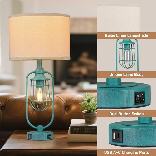 24" Retro Farmhouse Table Lamps Set of 2 for Living Room, USB A+C - Image 5