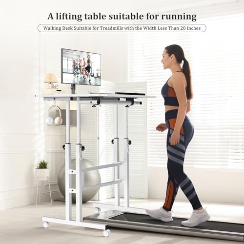Enayplon Small Standing Desk with Wheels, Mobile Stand Up Desk, Portable Standing Table on Wheels for Walking Pad, Rolling Computer Desk Adjustable Height, Tall Table - Image 4