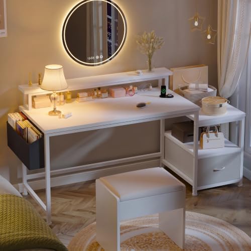 EnHomee 56.5" Office Desk with Drawers & Printer Space for Home Work,White - Image 4