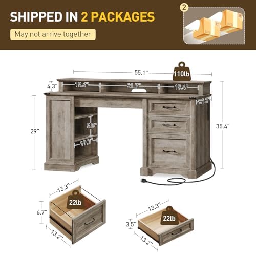 RALGEND 55'' Farmhouse Desk with Drawers, Office Desk Set of 2 - Image 2