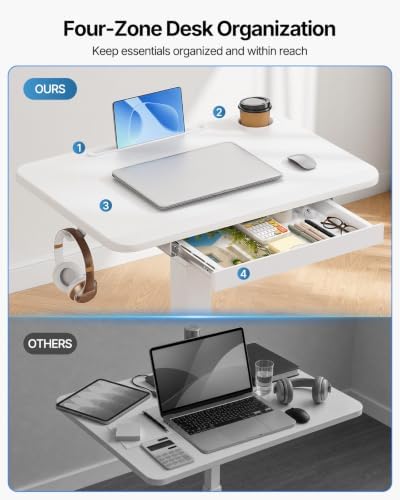 HUANUO 28" Mobile Standing Desk with Drawer and Charging Station - Image 3