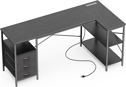 Huuger L Shaped Office Desk with Power Outlets & 3 Drawers by Huuger