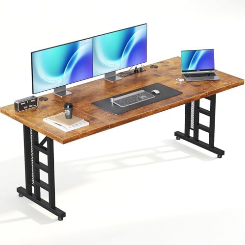 OffiGo 78 Inch Executive Computer Desk with Outlets, Rustic Brown by OfficeGo-ForHomeOfficeWork