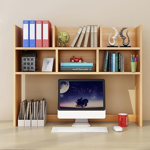 Wooden Desktop Bookshelf, Countertop Hutch Bookshelf, Comupter Desk Hutch Organizer with Shelves, Freestanding Bookcase for Home Office Dorm Room(39.3'', Natural) by Unknown