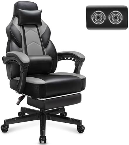 Gaming Chair for Adult, Computer Chair with Footrest Video Game Chair Big and Tall Gaming Chair with Massage Lumbar Support, Adjustable Height and 360° Swivel Seat(Grey) by Meilocar