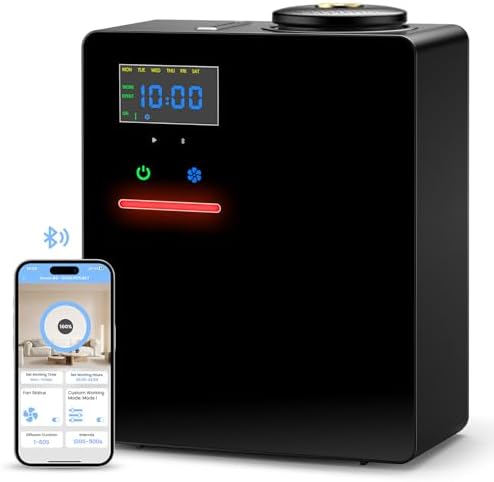 Waterless Essential Oil Diffuser 5000 Sq.Ft Coverage for Large Home, Hotel, or Office, 200ml Cold Air Scent Diffuser Machine with Bluetooth App Control, Quiet No-Heat HVAC Fragrance Diffuser by MagneticCharger