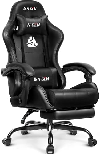 N-GEN GAMING Gaming Chair with Footrest, Lumbar, High-Back, All Black by N-GENGAMING