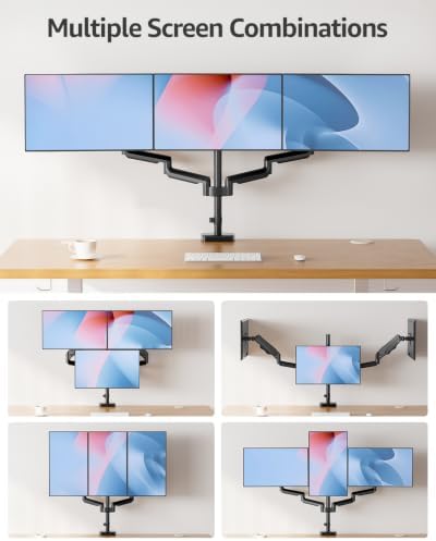 MOUNTUP Triple Monitor Stand Mount - 3 Monitors Desk Mount for Computer Screens Up to 27 inch, Triple Monitor Arm, Heavy Duty Monitors Stand, Each Arm Holds 4.4-19.8 lbs, Black - Image 5