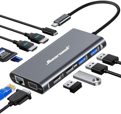 Hiearcool USB C Docking Station, 11-in-1 Dock, HDMI, VGA, Ethernet, Grey by Hiearcool