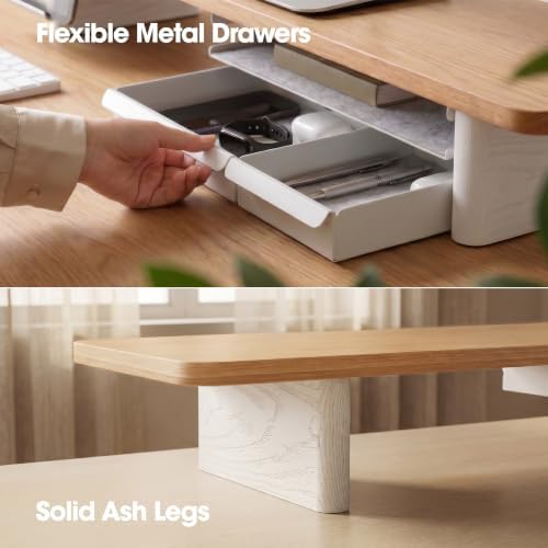 Fenge Modular Dual Monitor Stand Riser with Solid Ash Wood Leg, 42.5" Oak - Image 5