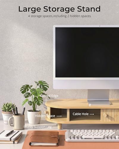 Bamboo Monitor Stand with Storage, 25 Inch Desk Shelf Riser - Image 3