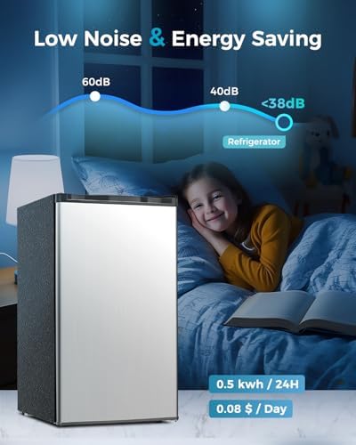 Feelfunn 3.2 Cu.Ft Mini Fridge with Freezer, Small Refrigerator, Silver - Image 4