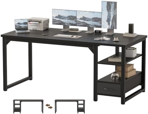 Mericonia 63 in Computer Desk with Drawer, 1" Thick Reversible Office Desk by MERICONIA