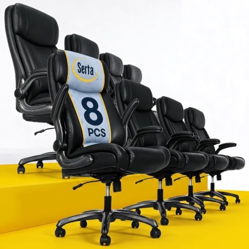 Serta Big and Tall Office Chair with Lumbar Support, Flip Arm Leather Chair by Serta