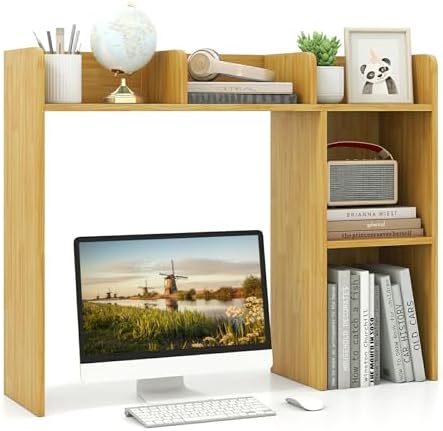 MAT EXPERT Desk Organizer, Wooden Desktop Shelf for 27 Inch Monitor with 5 Shelves & Non-Slip Foot Pads, Anti-Tipping Device, Multipurpose Desk Hutch for Study, Office, Dorm (Oak) by MATEXPERT