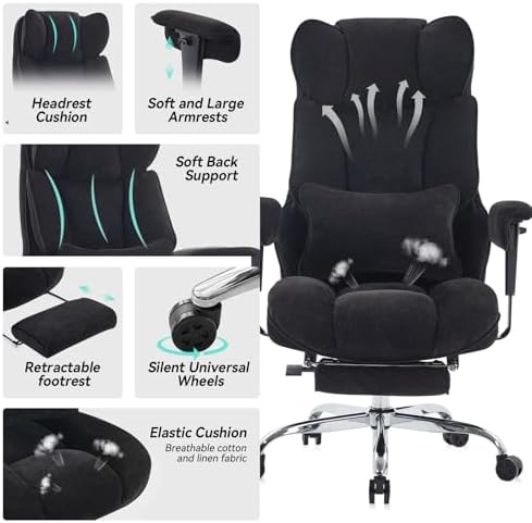 Efomao Executive Office Chair 400lbs, Black Fabric Big and Tall Desk Chair - Image 4
