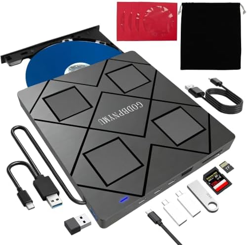 8-in-1 External Blu-ray Drive, USB-C Hub & Card Reader for Laptop by GODBPMYNU