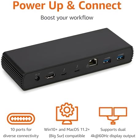 Amazon Basics Thunderbolt 4 Pro Docking Station, Dual 4K Monitor Support, 8K Display, 2xTBT4, 1xHDMI2.1, 3xUSB A 3.1, RJ45 Ethernet, Black, 7.86 x 2.95 x 1.23 inches - Image 3
