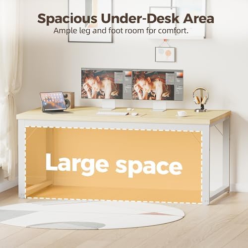 Mericonia 54 Inch Computer Desk, 1" Thick Large Office Table, Oak - Image 6