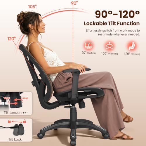 Ergonomic Office Chair, Mesh Computer Desk Chairs with BIFMA X5.1 Certified, Adjustable Lumbar Support, 3D Arm, Tilt Back, Wide Seat, Comfy Swivel Work Task Chair for Company and Home (Sunset Orange) - Image 7