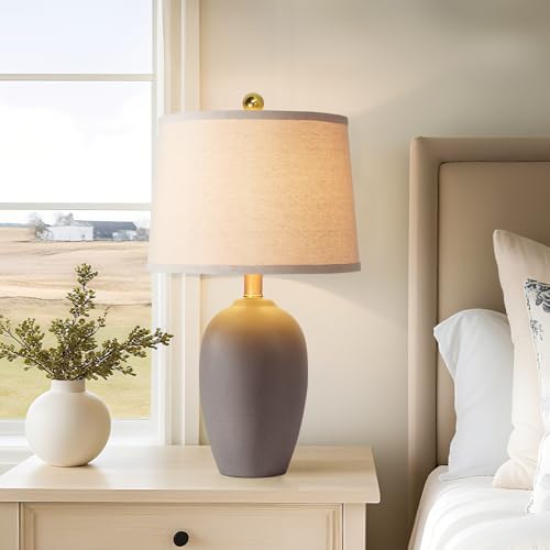 AIEAMPDO 21'' Set of 2 Farmhouse Ceramic Small Table Lamps for Living Room Bedroom, Nightstand Rustic Brown Desk Lamp for Bedside End Table Entryway, 2 LED Bulbs Included - Image 4