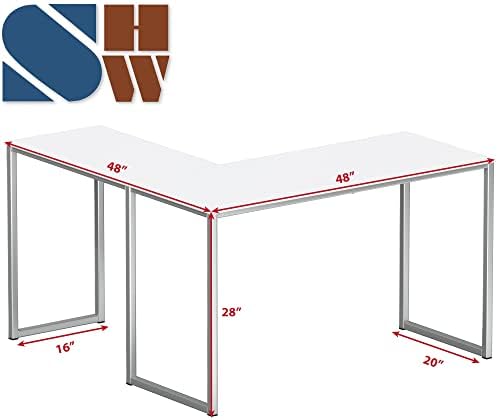 SHW Mission 48 x 48 L-Shape Home Office Computer Desk, White - Image 3