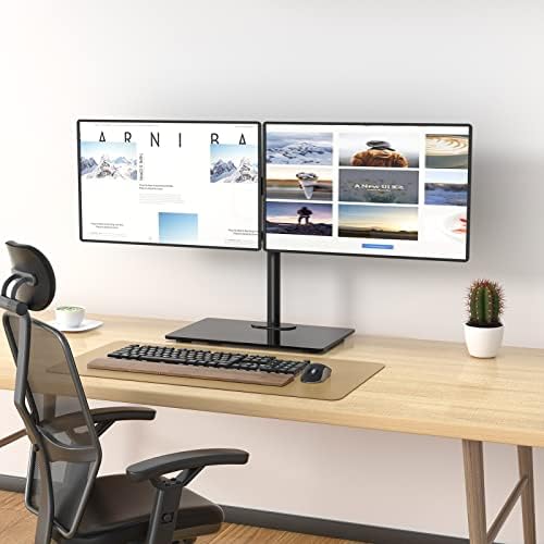 WALI Free Standing Dual Monitor Stand, Height Adjustable Monitor Mount with Glass Base, Fits LCD LED Flat Curved Screen up to 27 inch, 22lbs, with Grommet Base (GMF002) - Image 6