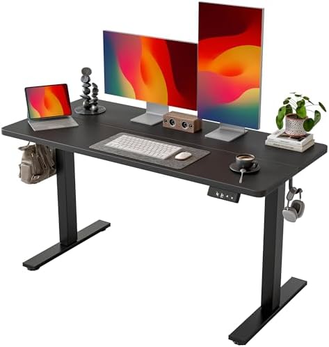 TIQLAB Standing Desk 55 x 24 inch, Electric Height Adjustable with Splice Board, Stand Up Desk, Sit Stand Desk Computer Desk for Home Office, Black Frame/Black Top by TIQLAB