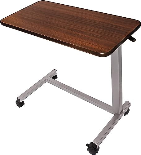 Vaunn Medical Adjustable Overbed Bedside Table with Wheels (Hospital and Home Use) by Vaunn