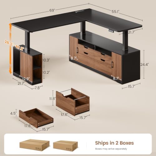 SEDETA Modern L Shaped Executive Electric Standing Desk with 4 Drawers - Image 2