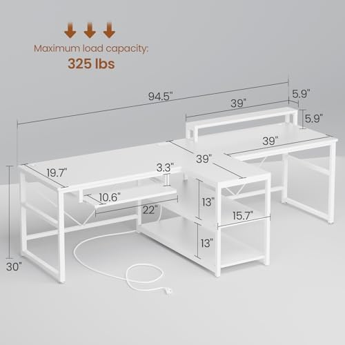SEDETA 94.5" 2 Person Gaming Desk with Storage Shelves, LED Light, White - Image 2