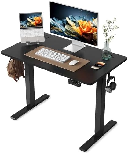 YIHAYO Electric Standing Desk, 40 x 24 Inches Stand Up Desk with Splice Board, Adjustable Height Desk, Computer Desk for Home Office, Black Frame/Black Top by YIHAYO