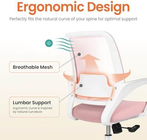 NEO CHAIR Home Office Desk Chair Ergonomic Mesh with Lumbar Support, Pink - Image 3