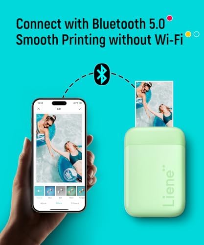 Liene Pearl K100 Photo Printer, 2x3” Mini Portable Instant Phone Printer 50 Zink Adhesive Paper, Bluetooth 5.2 Compatible w/iOS & Android, Small Color Picture Printer for iPhone Smartphone Green - Image 6