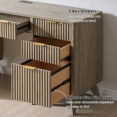 T4TREAM 60" Modern Fluted Executive Desk with Drawers, Alder Grey - Image 6