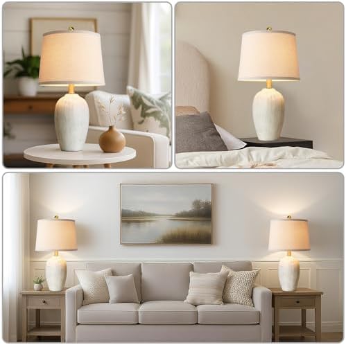 AIEAMPDO 21'' Set of 2 Rustic Ceramic Small Table Lamps for Bedroom - Image 4