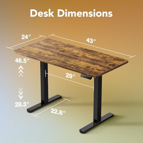 HUANUO 43x24 Inch Electric Standing Desk, Height Adjustable, Rustic Brown - Image 3