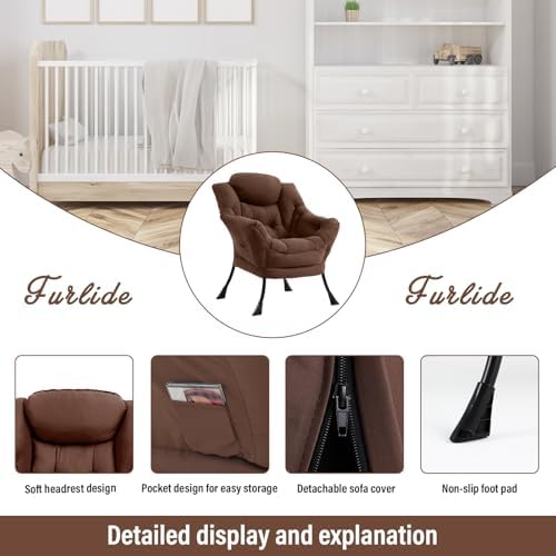 Furlide Lazy Chair with Ottoman, Soft Comfy Chair for Bedroom, Dark Brown - Image 5