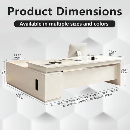 L Shaped Executive Desk with Drawers, Large Wood Workstation, Modern Executive Office Furniture for Home Office and Business Workspace, Multiple Sizes & Colors - Image 2