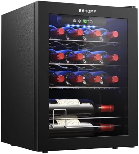 EUHOMY 16 bottle Wine Cooler Refrigerator, Wine Fridge Glass Door, Black by EUHOMY